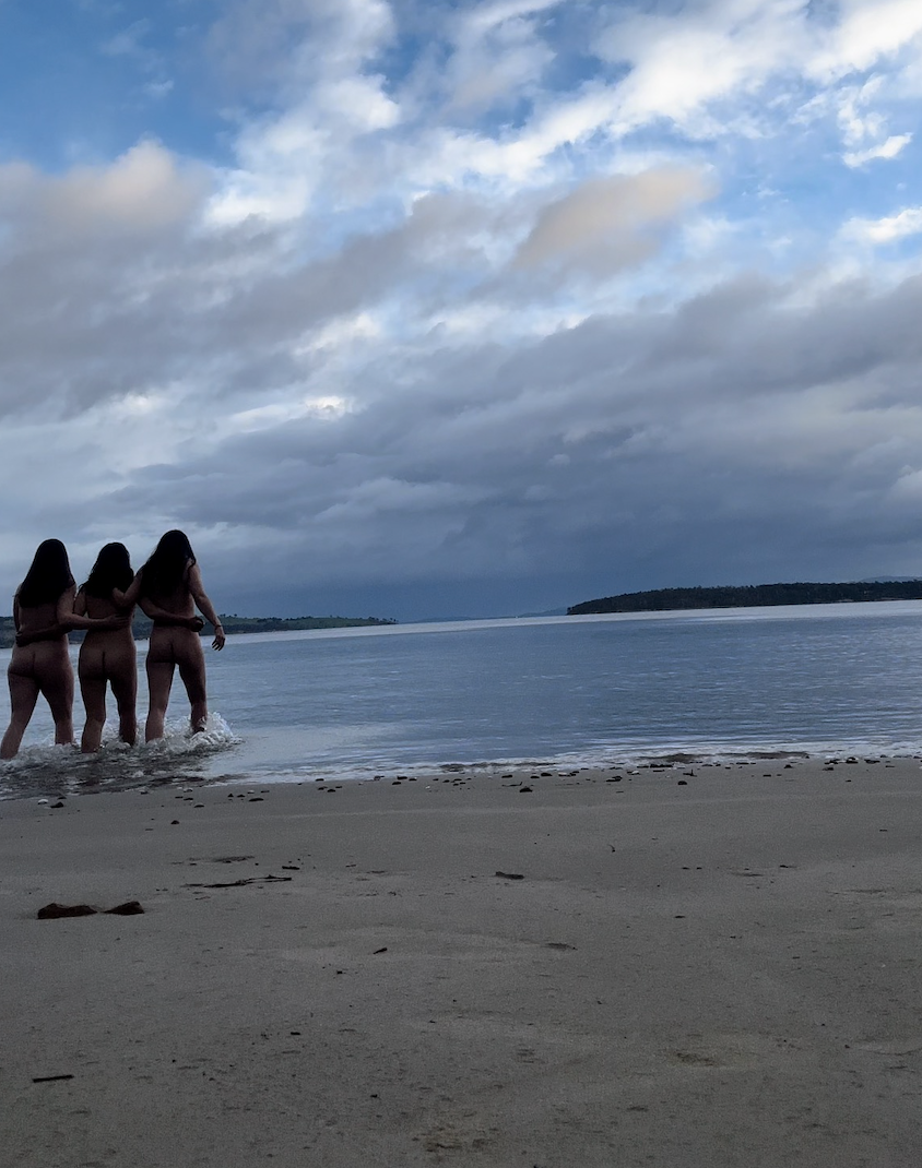 3 female friends swimming in the Tasmanian waters. Tourism Tasmania, travel tasmania, come down for air